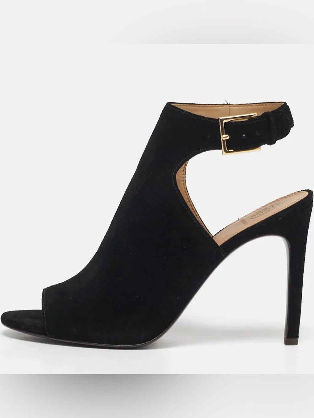 Tory Burch Brittania 100 MM Size 5.5 Black Suede Ankle Strap Sandals